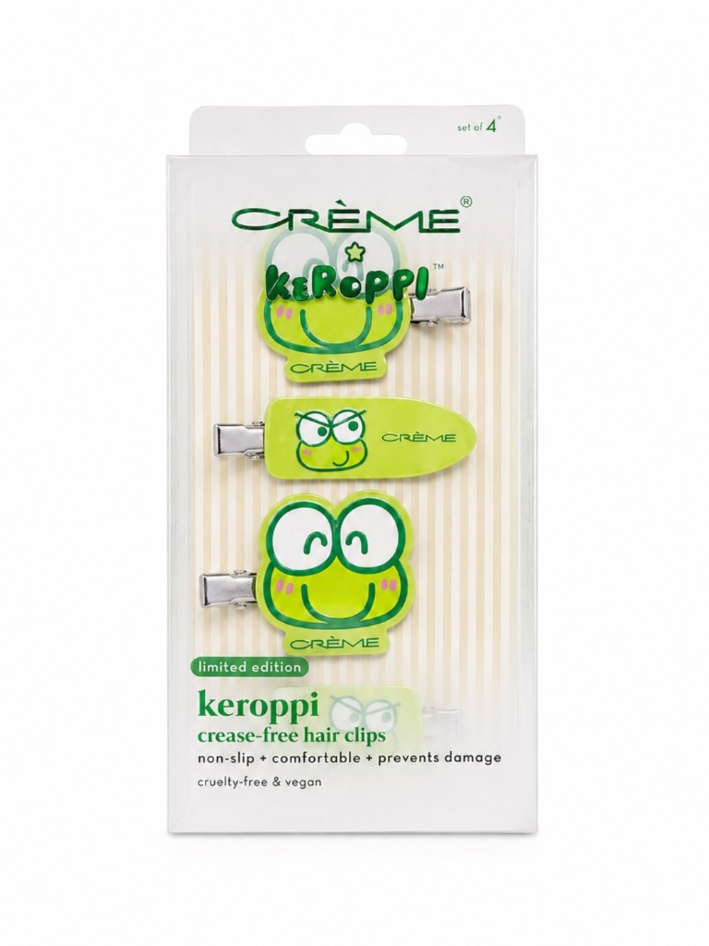 NIB NWT Set of 4 The Creme Shop 4 NON CRESING Sanrio Keroppi Clips Collectible - Picture 2 of 2